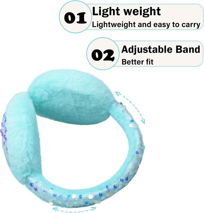 EDCYF Ear Muffs Gloves Set for Kids Girls Winter Ear Muffs Adjustable Sequins Warm Earmuffs Furry Outdoor - Image 3